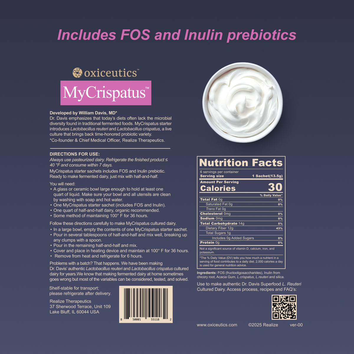 MyCrispatus Fermented Dairy Starter Culture with L. reuteri plus FOS and Inulin