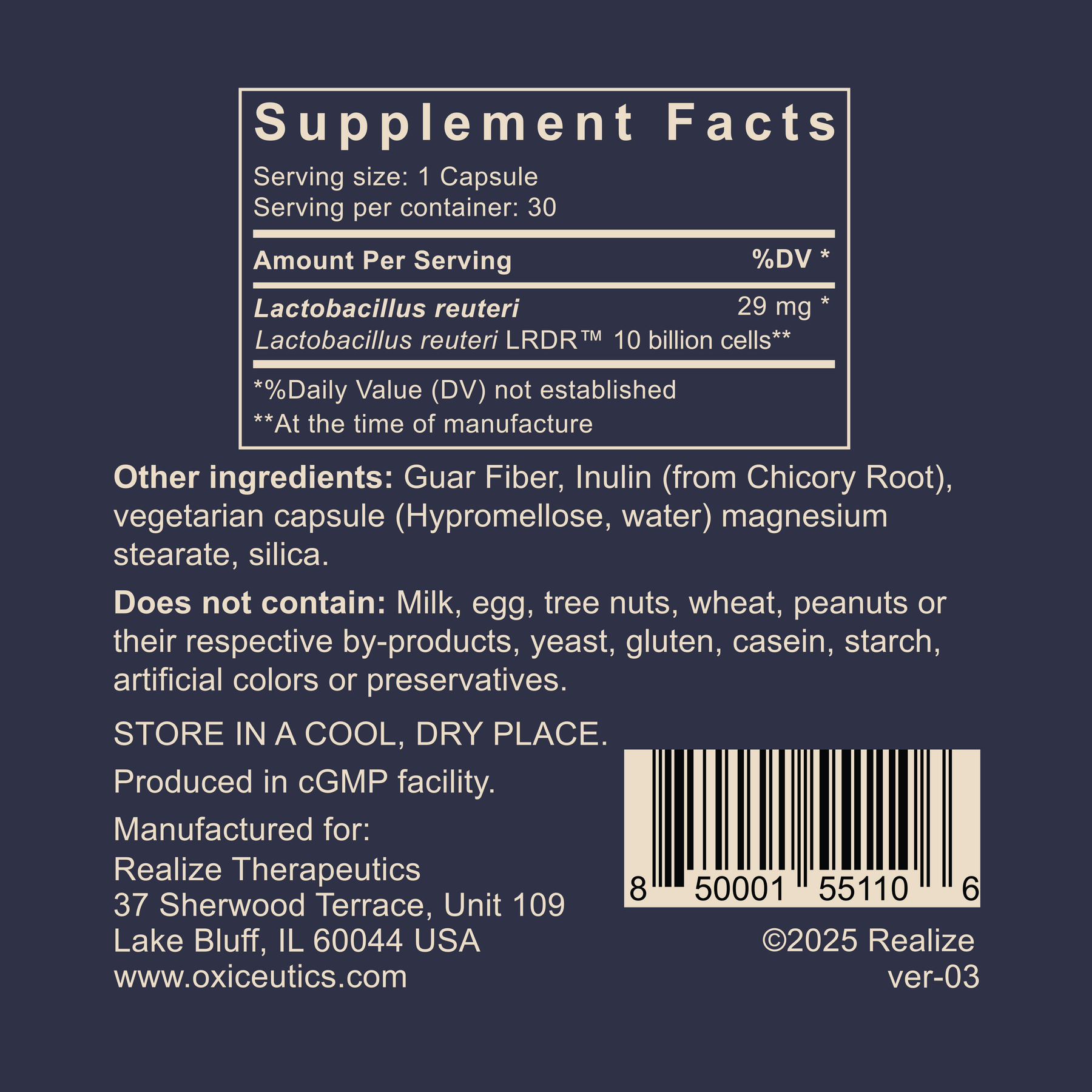 MyReuteri 10B Supplement Facts
