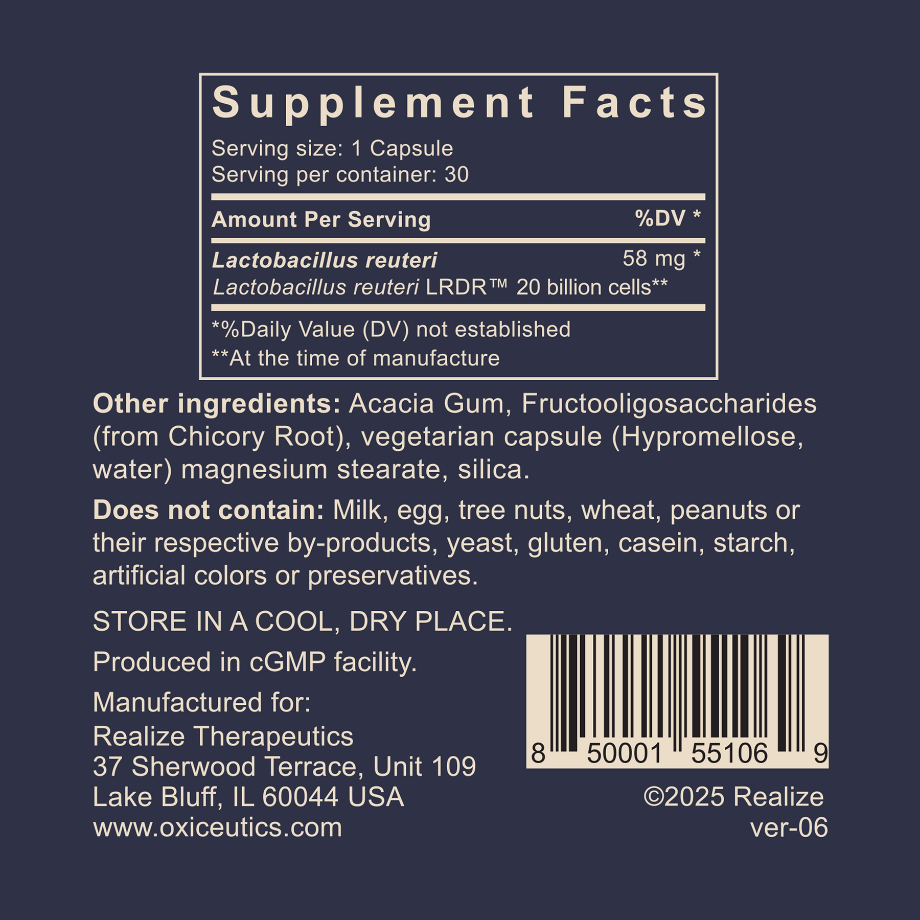 MyReuteri 20B Supplement Facts