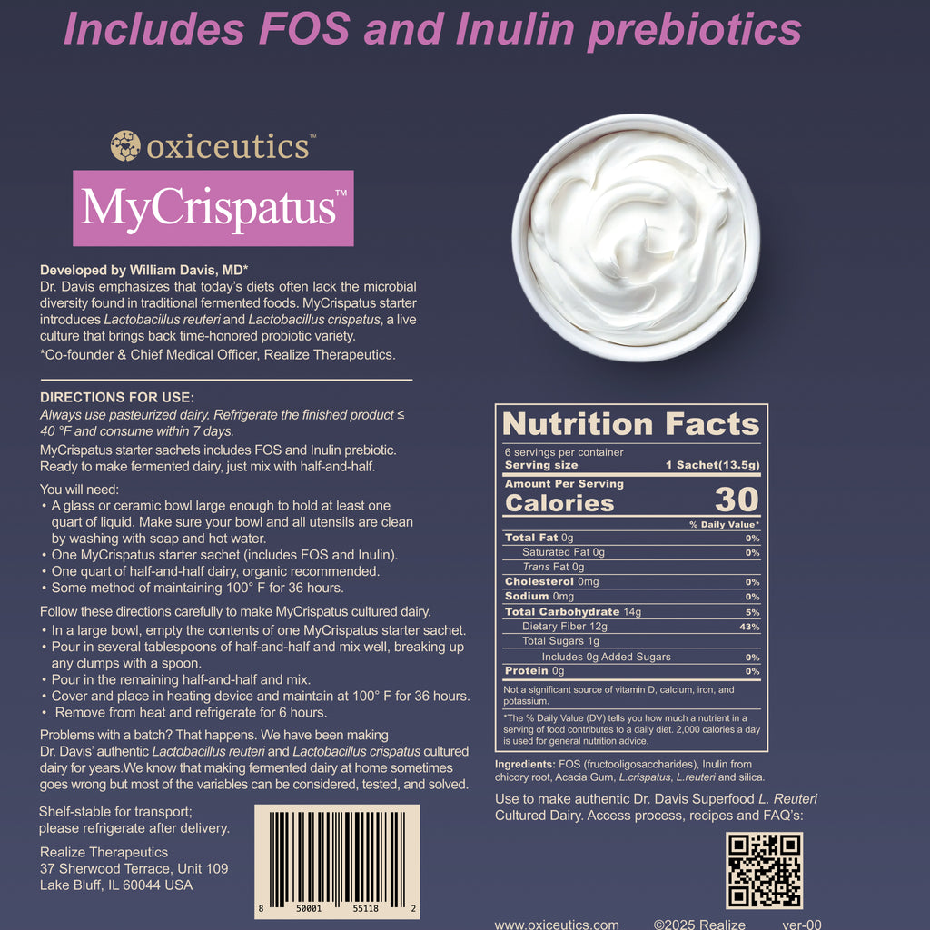 MyCrispatus Starter back panel with Nutrition Facts, directions and ingredients