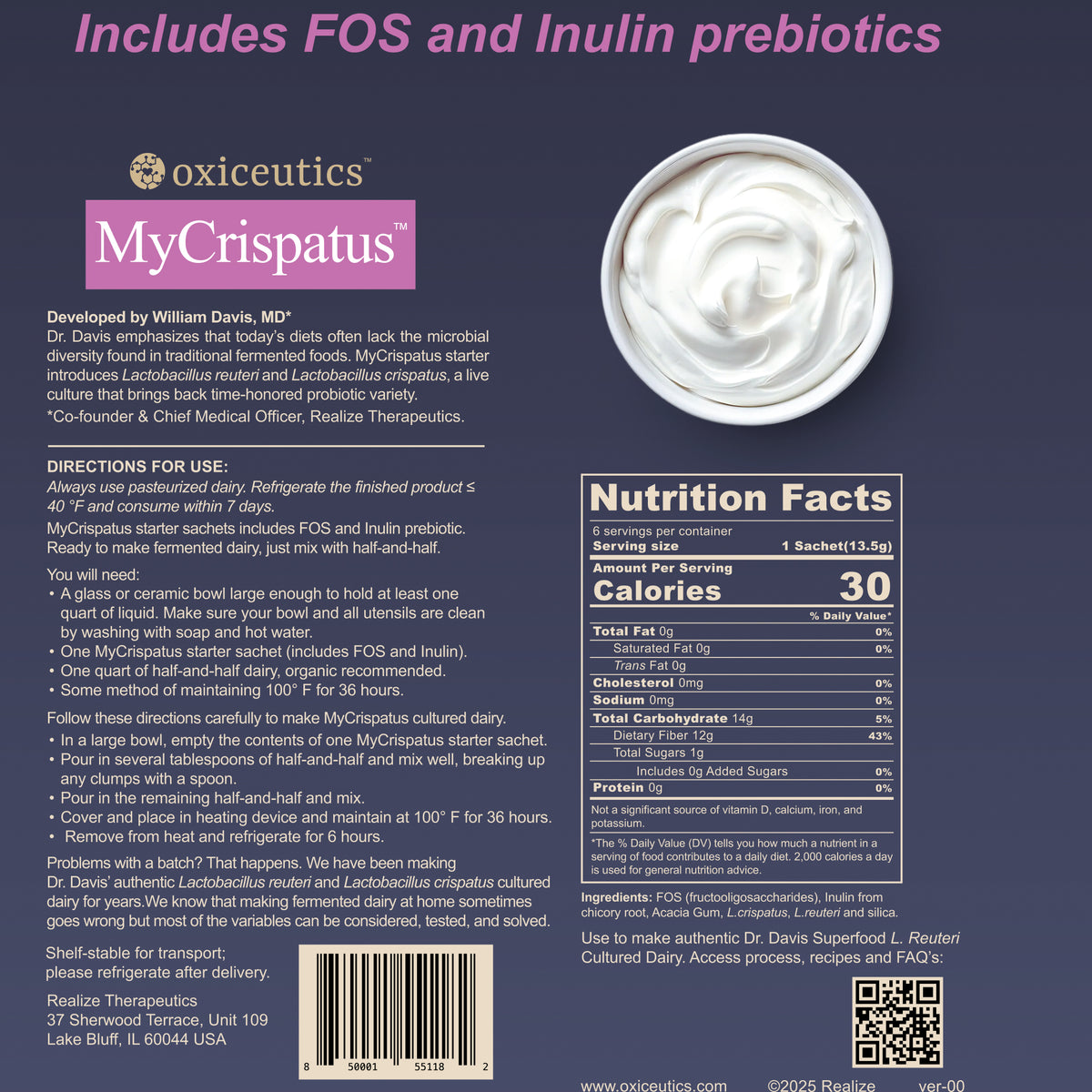 MyCrispatus Starter back panel with Nutrition Facts, directions and ingredients