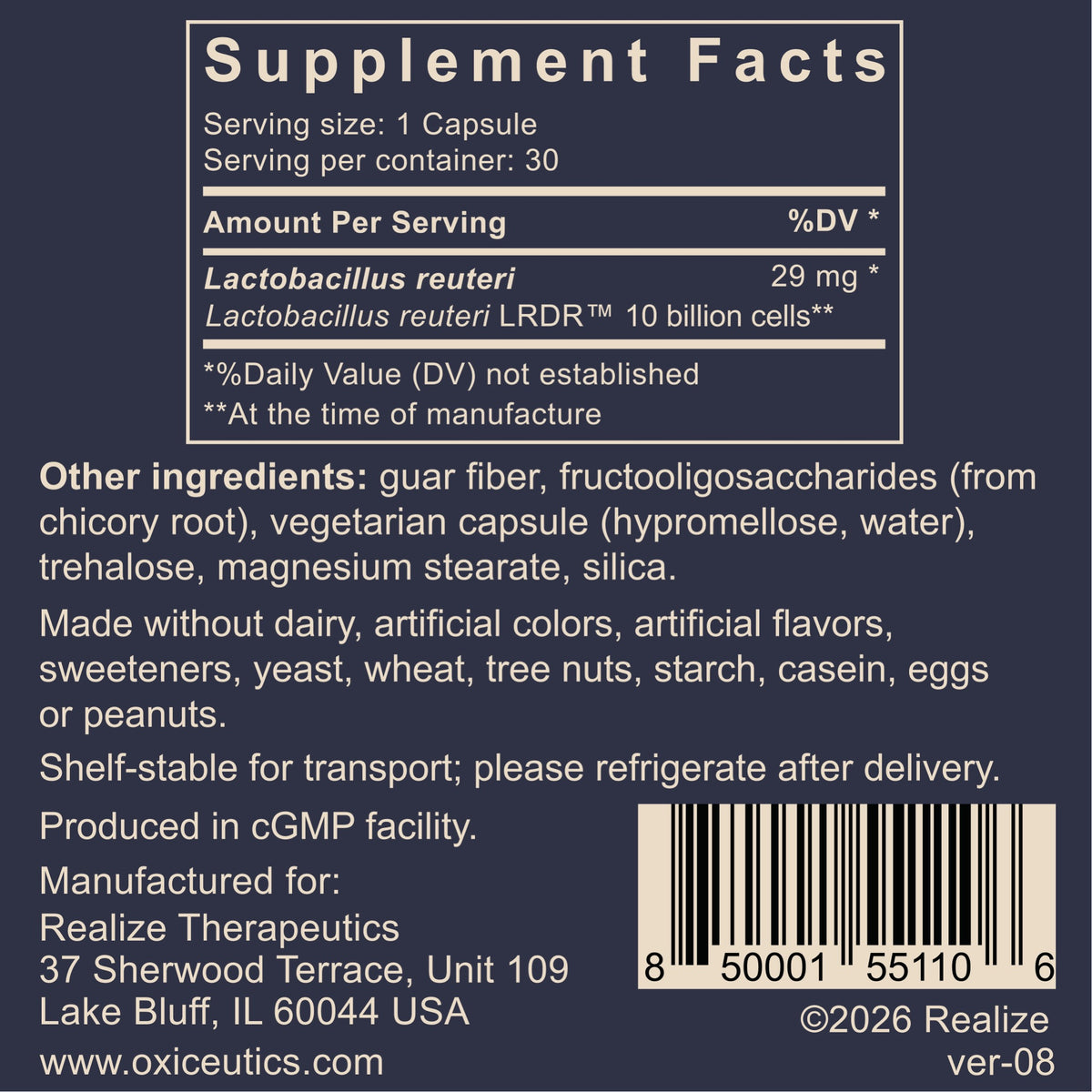 MyReuteri 10 Billion CFU Supplement Facts (10 B)