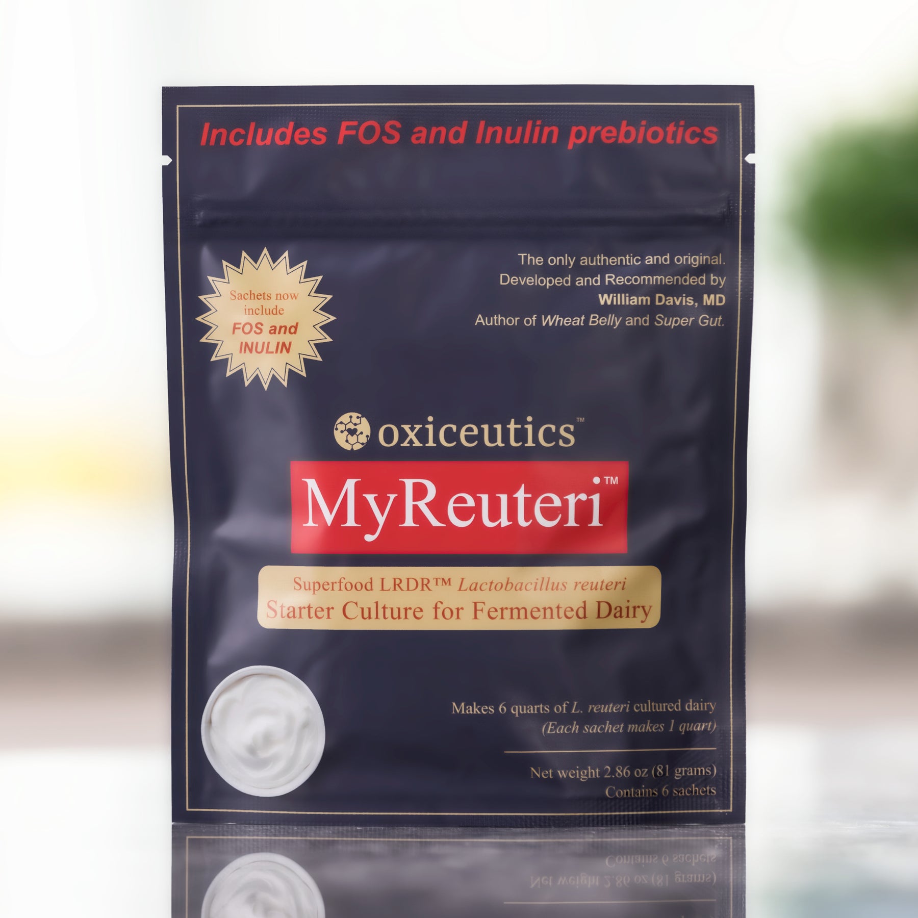 MyReuteri Starter pouch on a bright kitchen counter